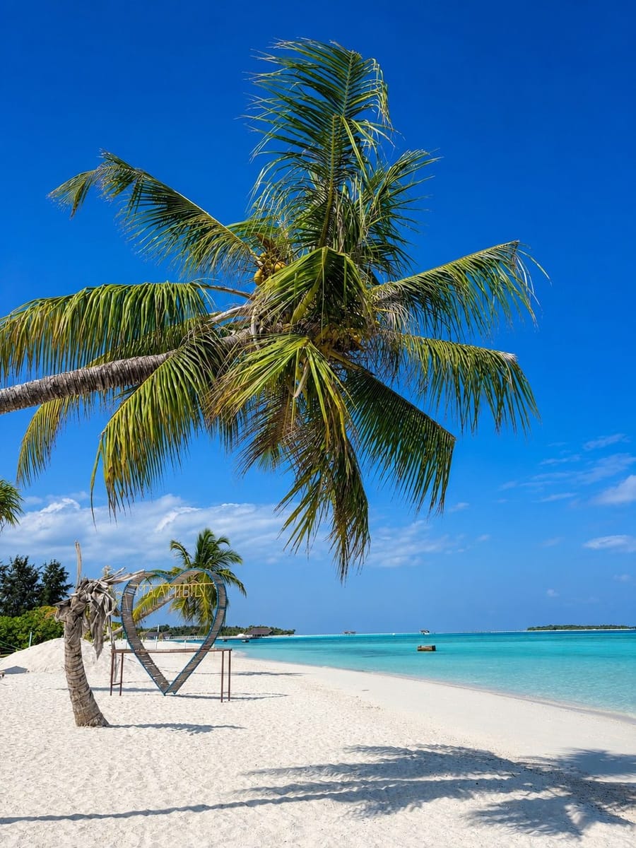Bikini Beach on Maamigili Island, a designated swimwear beach in South Ari Atoll